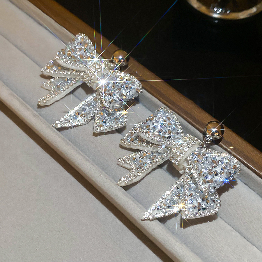 Silver Needle Inlaid Diamond Bowknot for Women, Unique Design, Elegant and Versatile Stud Earrings, High-end Luxury Earrings Wholesale - view 7