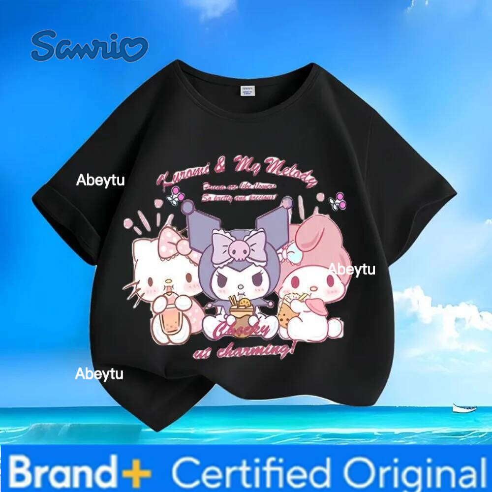 Sanrio Trendy Kids Style & Hello Kitty Cute Anime Print Unisex Streetwear Knit Short-Sleeve T-Shirt Lightweight and Comfortable H260120