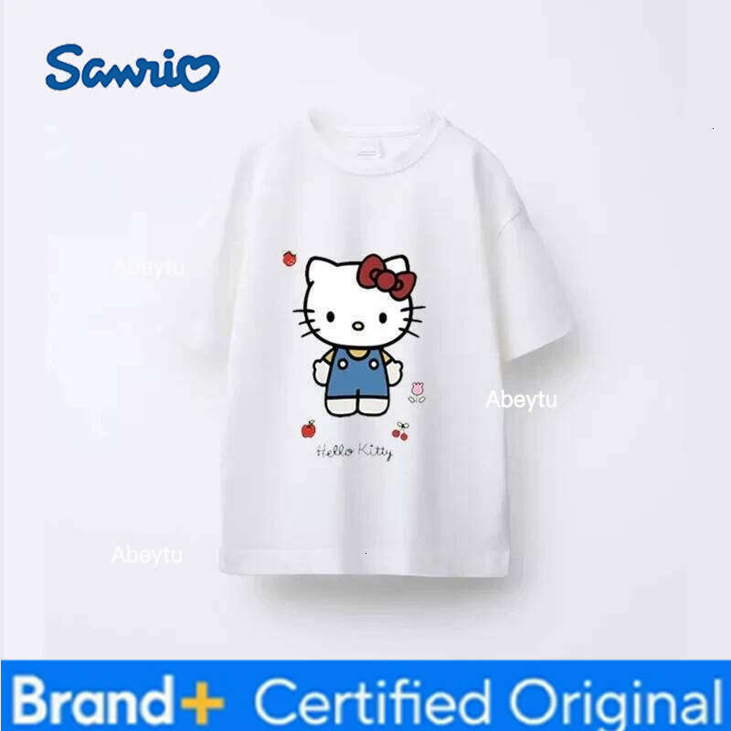 Sanrio Children Clothes Short Sleeve Tees Tops Print Hello Kitty Cute Girls T-shirt Loose Casual Crewneck Kids T Shirts Cartoon Fashion H260120