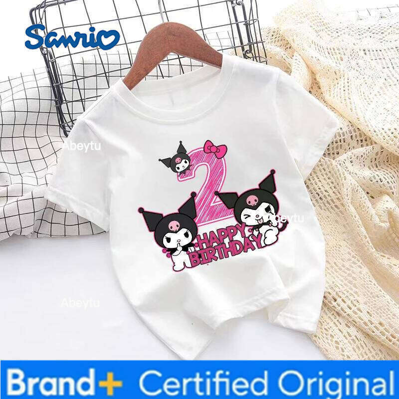 Sanrio Kuromi Number Printed T-shirt Cute Cartoon Girls Clothes Cotton Short Sleeve Children Clothing Fashion Kids Birthday Tops H260120