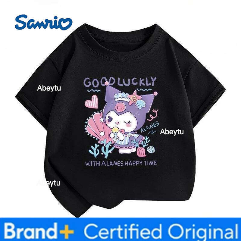 Sanrio Skin-friendly Breathable Kuromi Print Kids T-shirt Limited Time Low Price Summer New Arrival Crew Neck Versatile Tops H260120