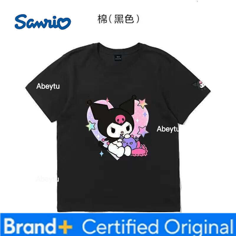 Sanrio Miniso Children's Clothing Kawaii Anime Kuromi Kids T-Shirt Summer Cotton Loose Boys and Girls Short-Sleeved Tops H260120