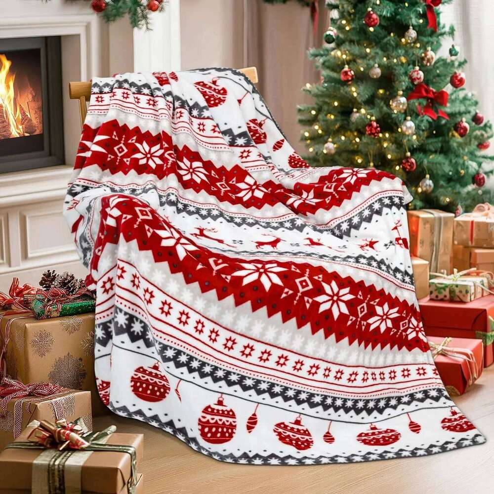 Christmas for Couch - Holiday Flannel Fleece Blanket with Reindeer & Snowflakes | Warm Winter Cabin Throw Decor, W260120