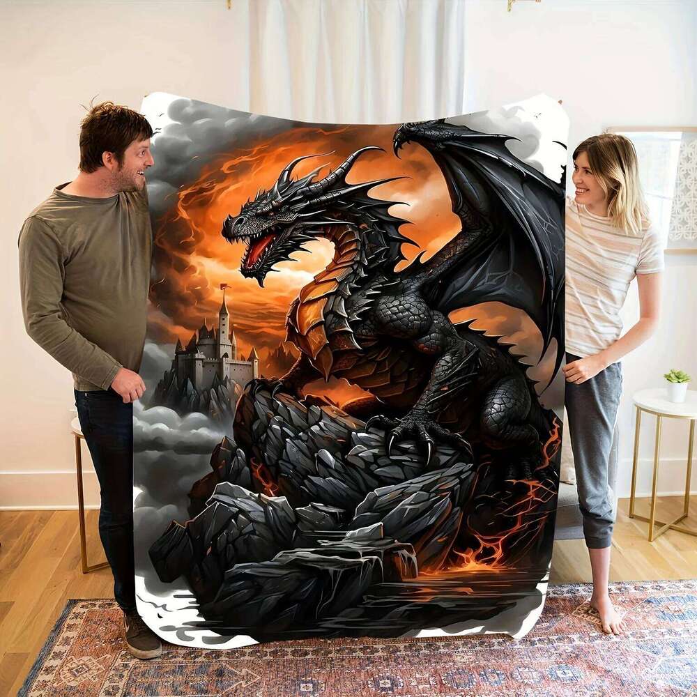 Gothic Dragon Flannel Blanket Soft Lightweight Throw All-Season Versatile for Sofa Bed Travel Stylish Home Decor W260120