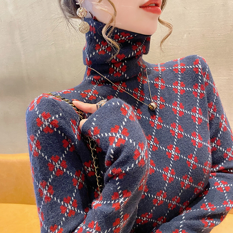 Women Knitwear Fashion Slim Letter Jacquard Pullovers Autumn Winter Soft Elastic Turtleneck Commute Sweaters 250724