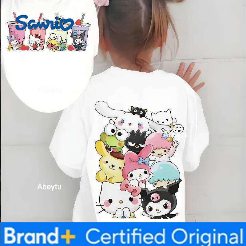 Sanrio Kuromi Cute Anime T-shirt Children's Summer New Style, Casual Fashionable Pure Cotton Top for Boys and Girls H260120