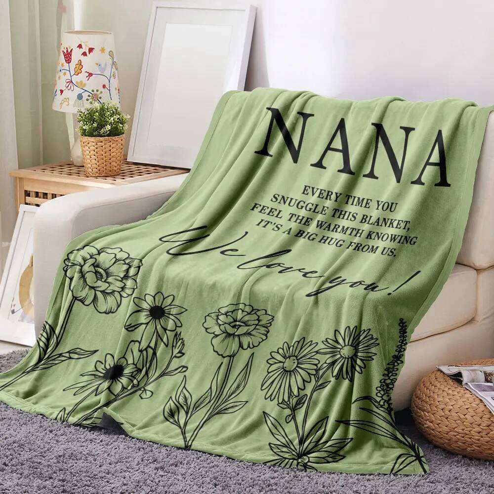 NANA Snuggle Blanket - Solid Light Green with Floral Line Art, Warmth as a Big Hug from Us, We Love You! Perfect Gift for Sentim W260120