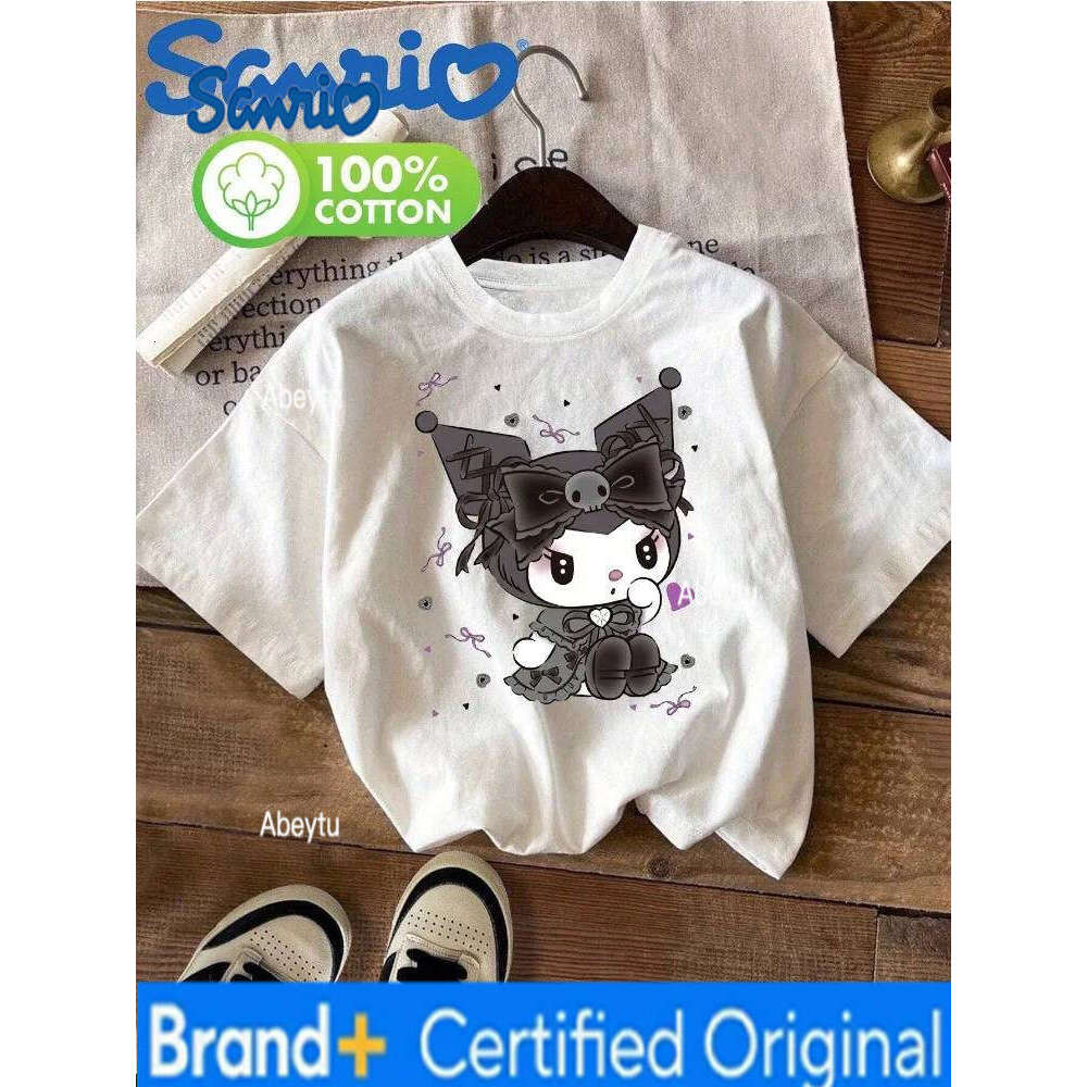 Sanrio Kuromi T-Shirt for Women Cute Heart Print Crew Neck Casual Top Everyday Wear Relaxed Style Short Sleeve Character Costume H260120