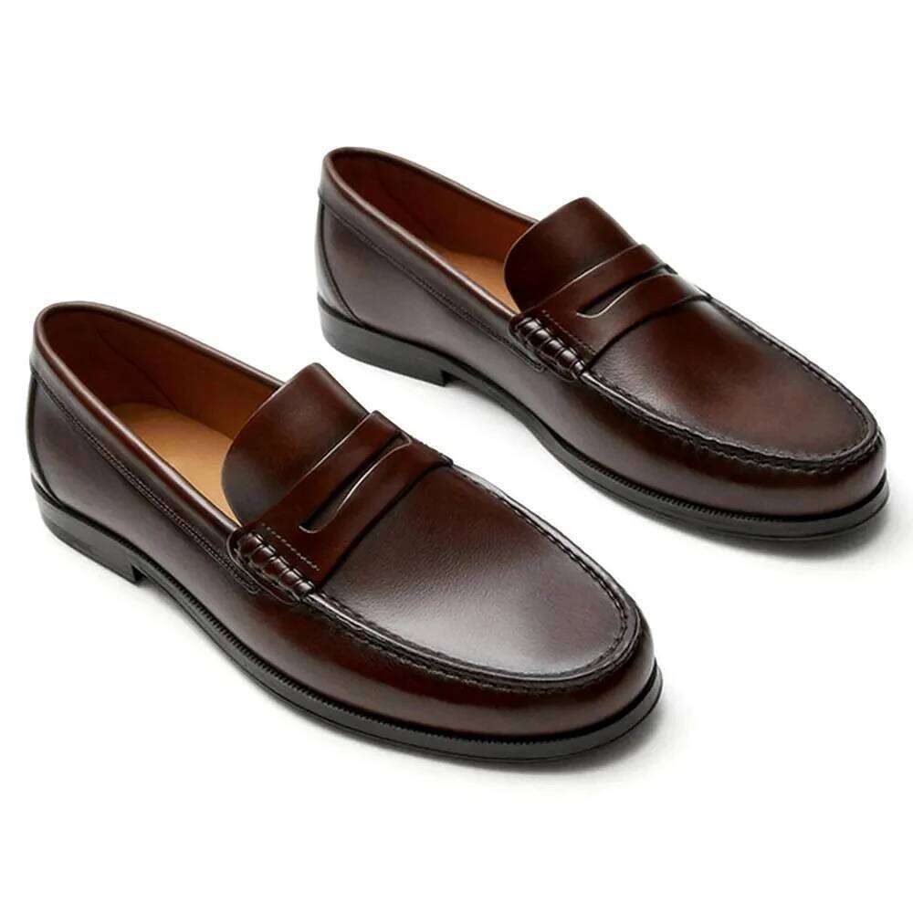 Men's Vintage Genuine Leather Slip-On Loafers Breathable Moccasins Driving Style Casual Cowhide Shoes XJ260120