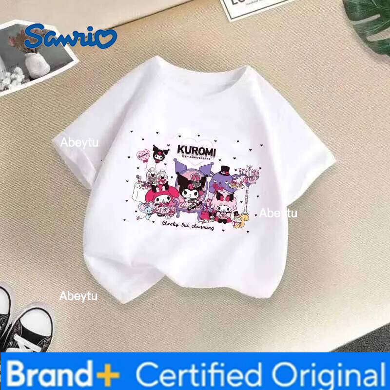 Sanrio Summer Fashion Lovely Cartoon Anime Printing Pullover Tops Girls Trend Chic T-shirts Children's Tees H260120
