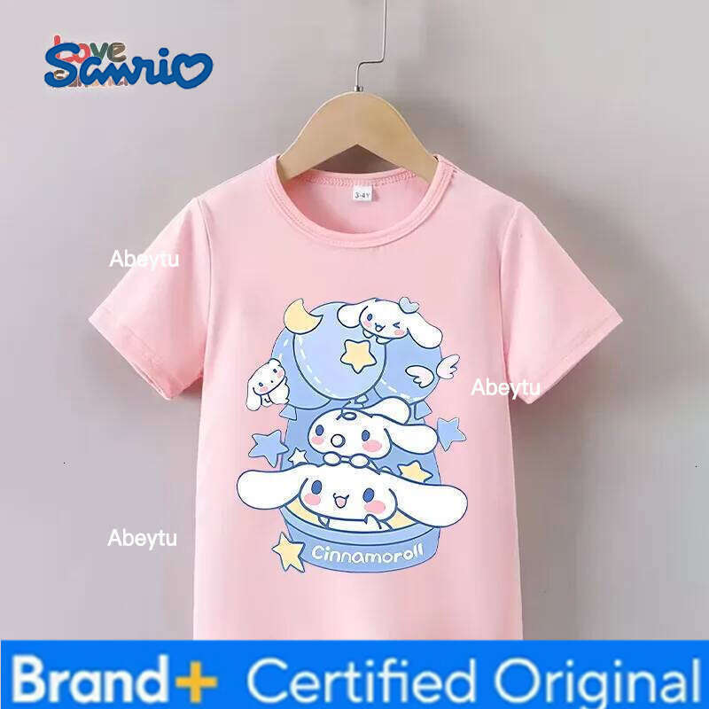 Sanrio Cinnamoroll Girl Cute Casual Short Sleeve Summer Print T-Shirt a Perfect Gift Children Aged 4-14 Trendy for Streetwear Look H260120