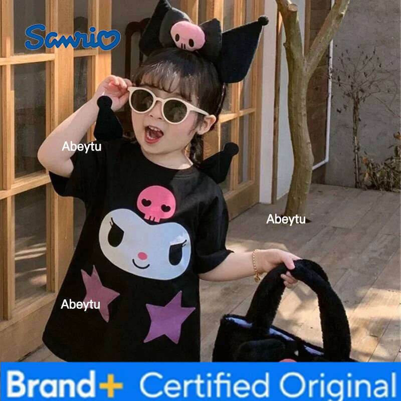 Sanrio Summer Baby Girl Short Sleeve Toddler Dress Cute Kuromi Print Kids Vestidos Cartoon Newborn Dresses Clothing 0-8 Years H260120