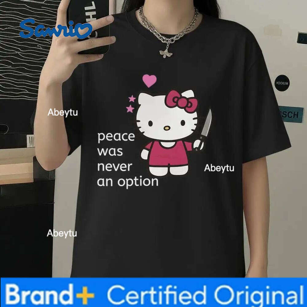 Sanrio Womens Hello Kitty Graphic T-Shirt Vintage Cotton Short Sleeve Unisex Streetwear Oversized Loose Casual Stylish H260120