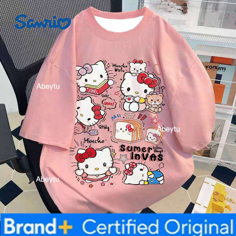 Sanrio New Cute Hello Kitty 3D Printed Ins Summer Fashion Brand Cartoon Student Party Korean Version of Men and Women Short-sleeved T- H260120