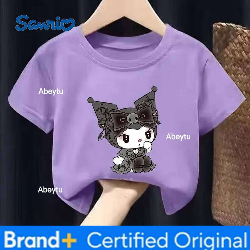 Sanrio Kuromi Girl T Shirt Purple Cartoon Print Kids Tops Short Sleeve Tees Summer Breathable Cute Baby Casual Clothes Birthday Gifts H260120