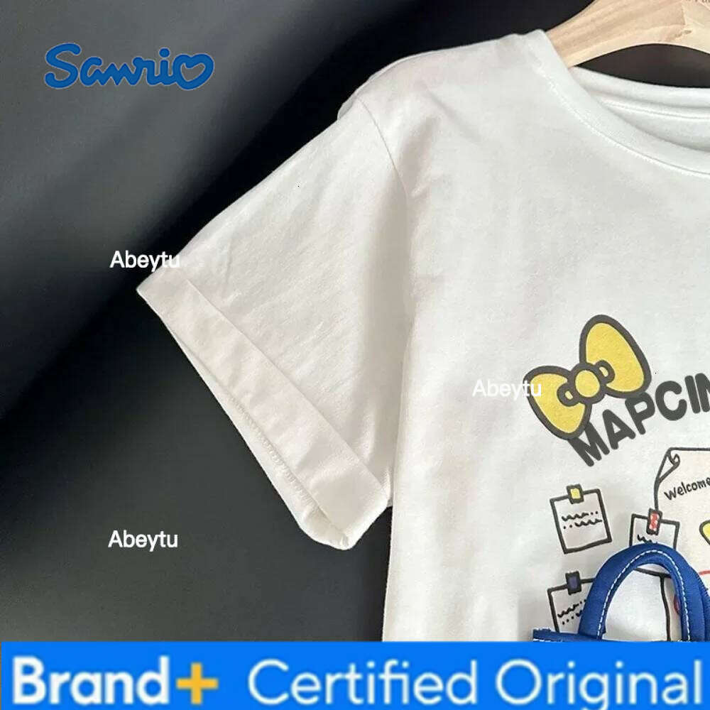 Sanrio HelloKitty Pure Cotton Cute Cartoon Printing Loose Round Neck T-shirt Summer New Fashion Comfort Design Versatile Tops H260120
