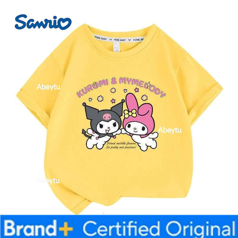 Sanrio Summer Baby Girls 100% Cotton Clothes Kid Children Girl Cute Kuromi Printed T-shirts Cartoon Short Sleeve Top Outfits H260120