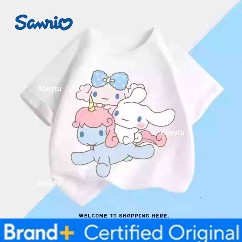 Sanrio Cinnamon Dog Joint Children's Summer Short-sleeved Cartoon Animation Surrounding Print T-shirt Top Loose Trend H260120