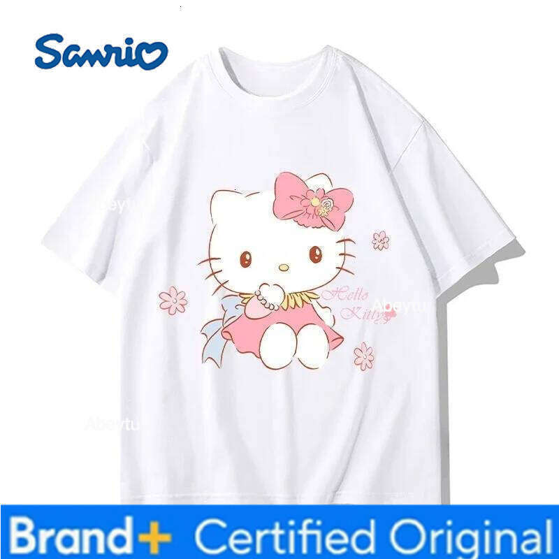 Sanrio Miniso Men's & Women's Tops Hello Kitty Cartoon Print Summer Style Short-Sleeve Casual T-Shirt H260120