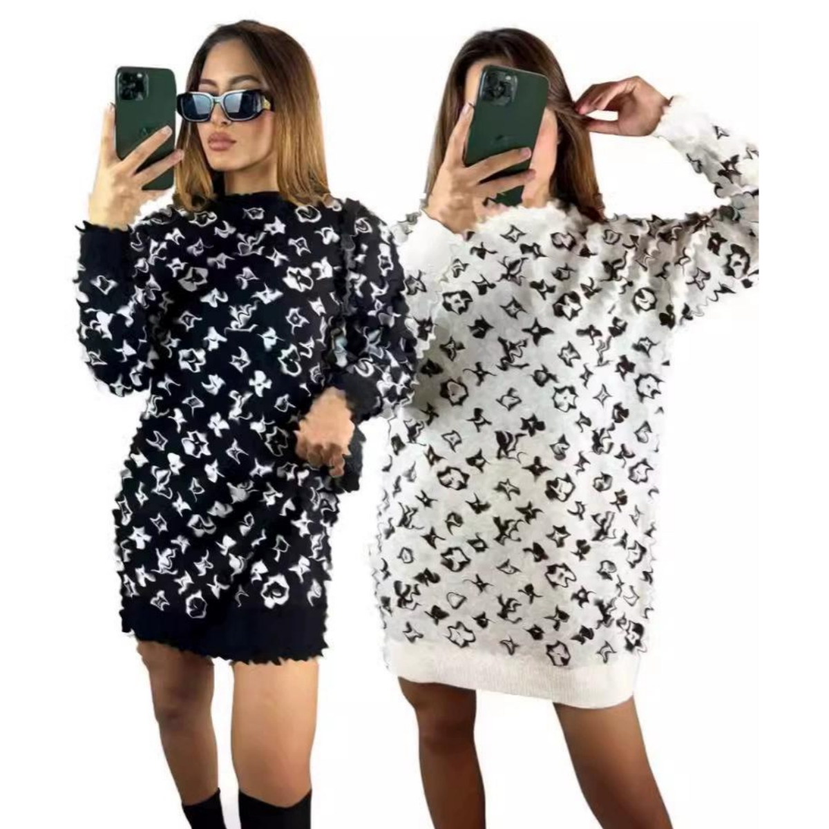 2026 Woolen Sweaters Women Casual Crew Neck Loose Knit Jumper Dresses Free Ship