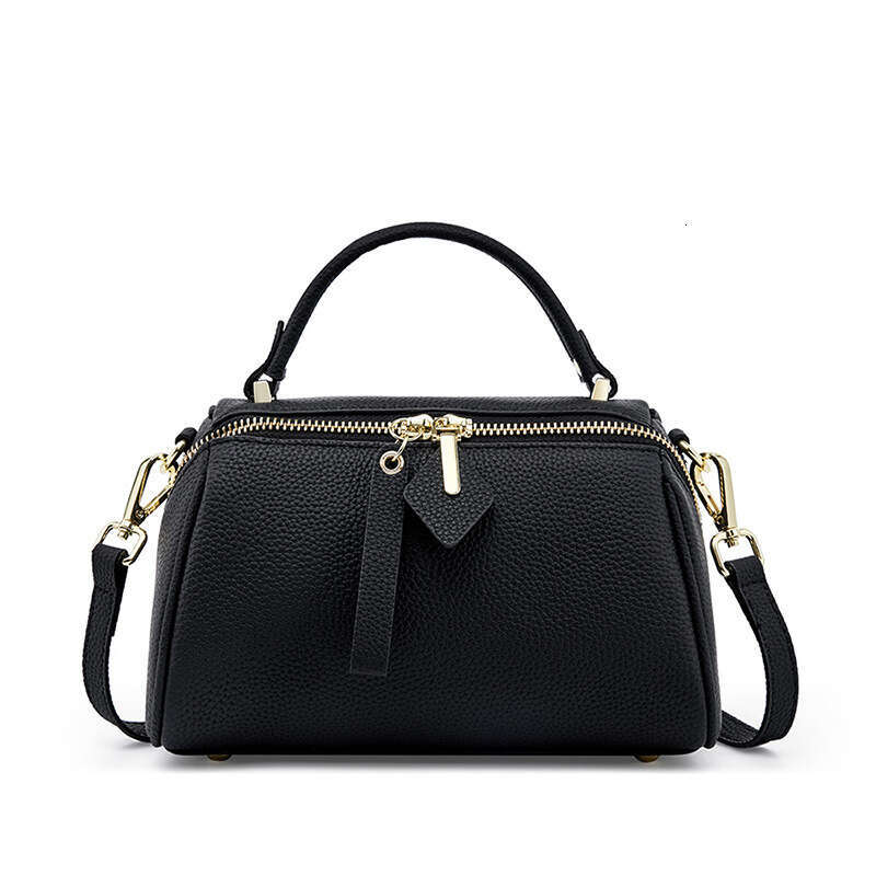 Genuine Leather Elegant Women's New Vintage Simple Free shipping Classic Boston Handbag Cowhide Crossbody Shoulder Bag