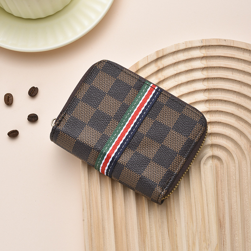 Vintage Monogram Zip-Around Card Holder Compact Multi-Slot Wallet for Coins & Cards