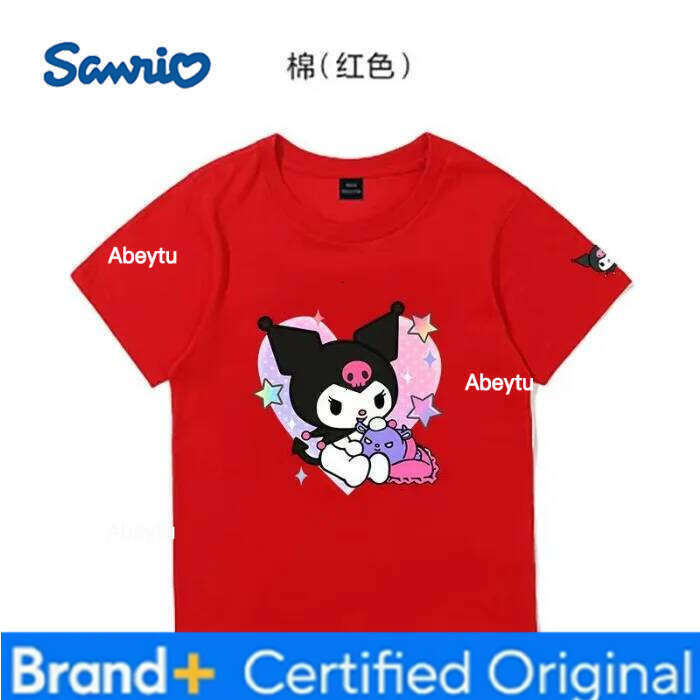 Sanrio Miniso Children's Clothing Kawaii Anime Kuromi Kids T-Shirt Summer Cotton Loose Boys and Girls Short-Sleeved Tops H260120
