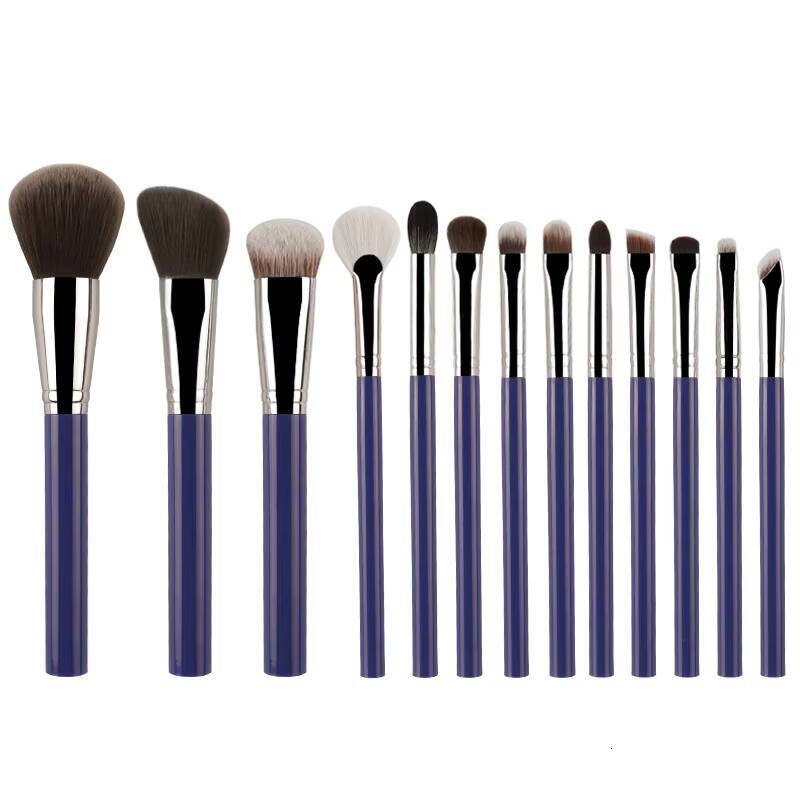 Custom 13pcs Makeup Brush Set Soft Synthetic Hair Black Blue White Plastic Handle Kabuki High Quality Vegan Makeup Brushes