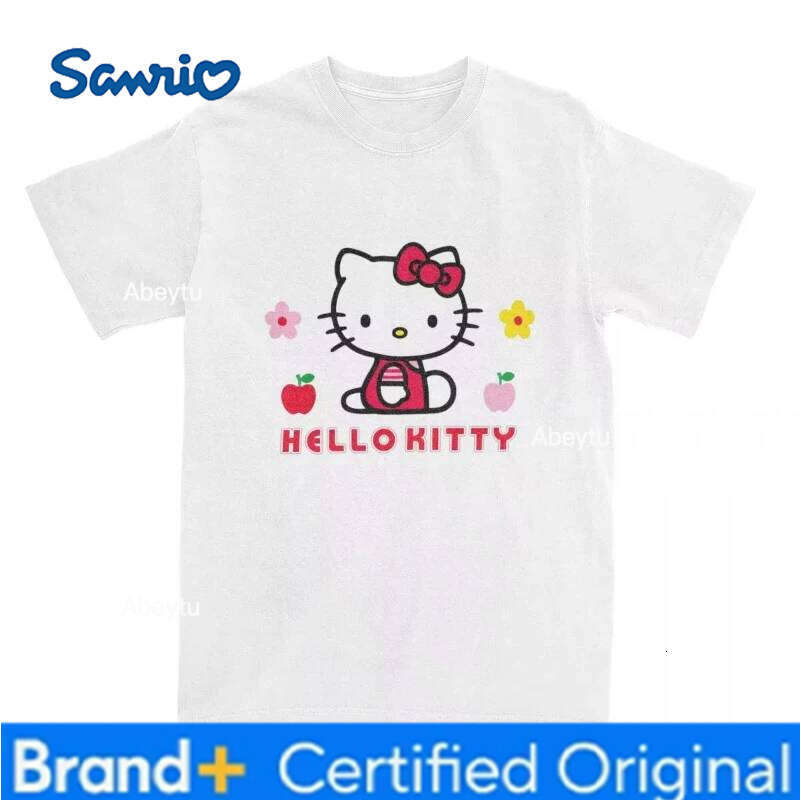 Sanrio MINISO Men's and Women's Cartoon Hello Kitty Rock Casual Short Sleeve Round Neck Plus Size T-shirts Cute Cat H260120