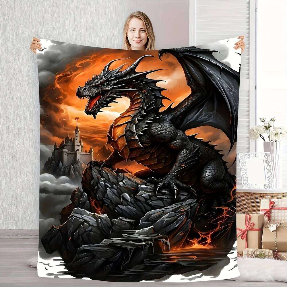 Gothic Dragon Flannel Blanket Soft Lightweight Throw All-Season Versatile for Sofa Bed Travel Stylish Home Decor W260120