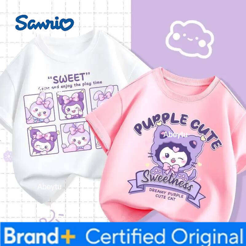 Sanrio 2pcs/pack Summer Baby Girls Clothes Children Kuromi Printed Short Sleeve T-shirts Kid Cotton Cartoon Breathable Soft Top H260120