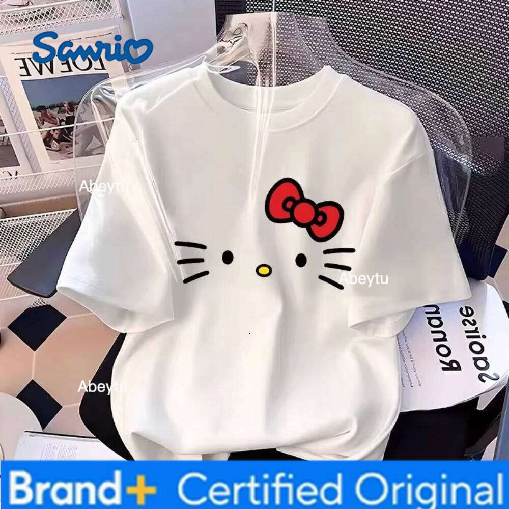 Sanrio MINISO Hello Kitty Korea Sleeves Printed Couple T-shirt for Women Men Summer Short Sleeve Cotton Tees Casual Streetwear Y2k Tops H260120
