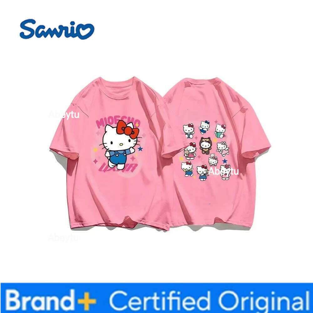 Sanrio Summer Sweet Cute Hello Kitty Printed Cotton Short Sleved Tee Loose Casual Kids Girls T-shirts Versatile For Women's Tops Y2K H260120