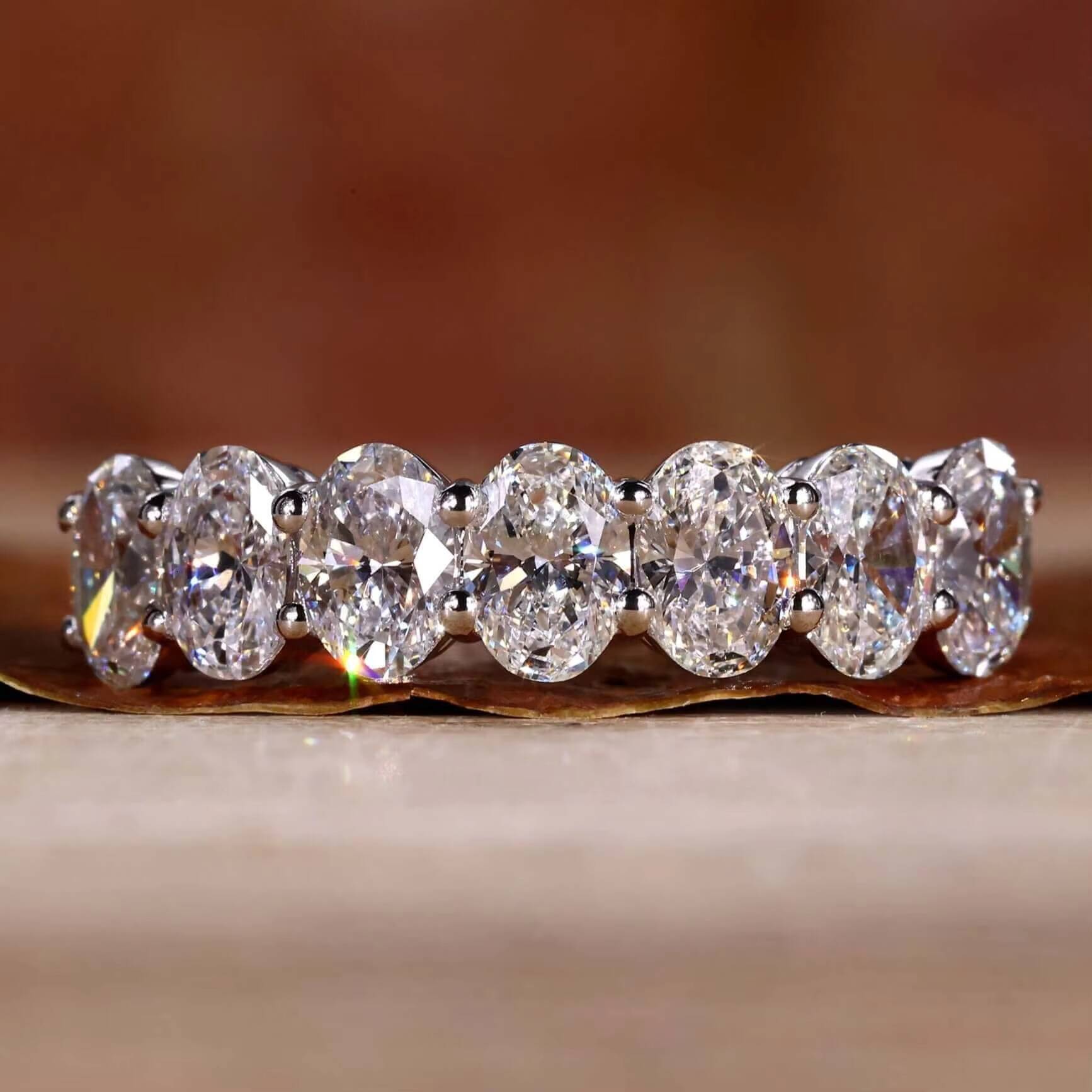 Half Eternity Rings 3x5mm Oval 10k 14k Solid Gold with DEF VVS1 HPHT CVD Lab Grown Diamonds Eternity Band Ring