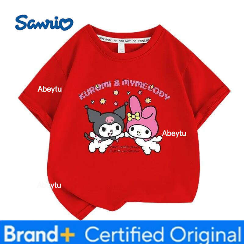 Sanrio Summer Baby Girls 100% Cotton Clothes Kid Children Girl Cute Kuromi Printed T-shirts Cartoon Short Sleeve Top Outfits H260120