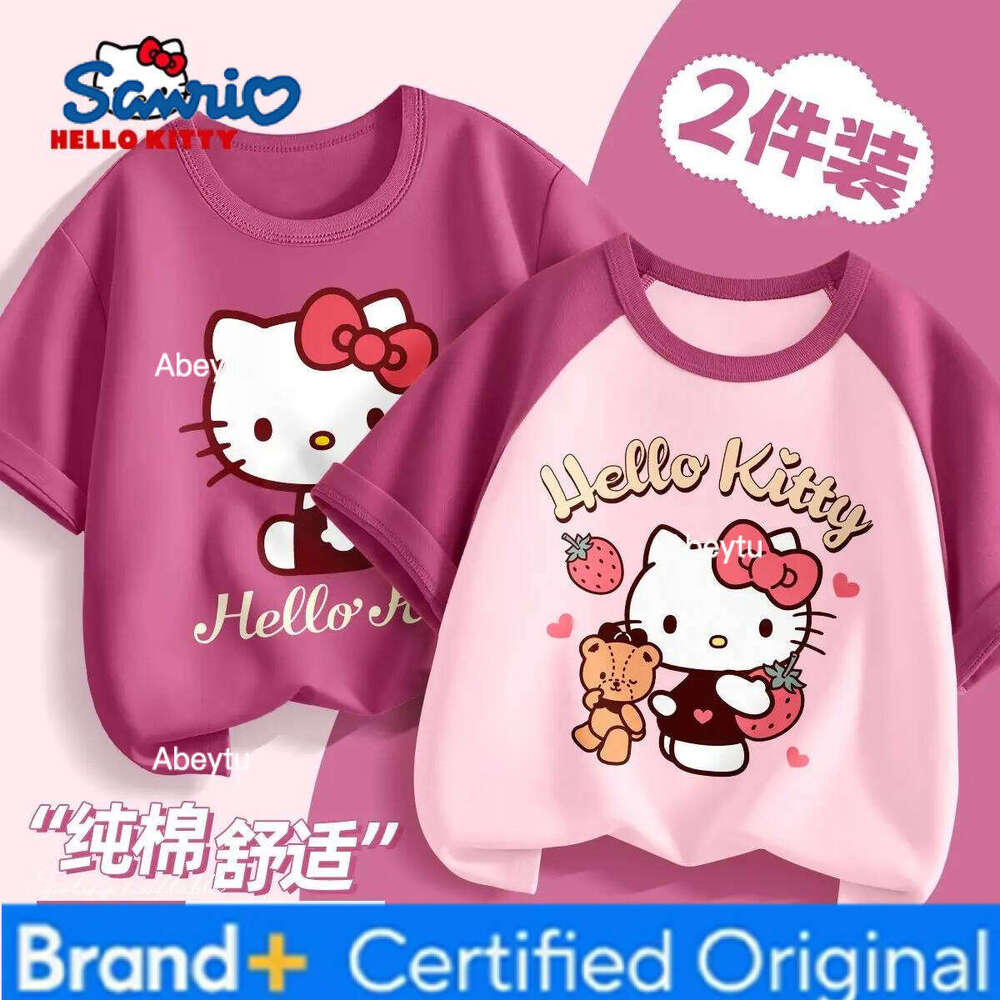 Sanrio 2pcs/pack Summer Baby Girls Clothes Children Hello Kitty Short Sleeve T-shirts Kid Cotton Cartoon Breathable Soft Top H2601201