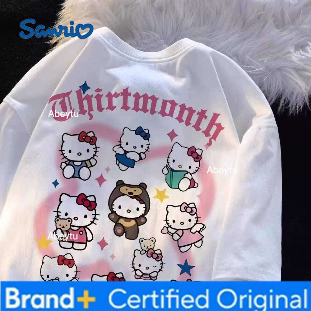 Sanrio 25 Summer Sweet Cute Hello Kitty Printed Cotton Short Sleved Tee Loose Casual Kids Girls T-shirts Versatile For Women's Tops Y2K H260120