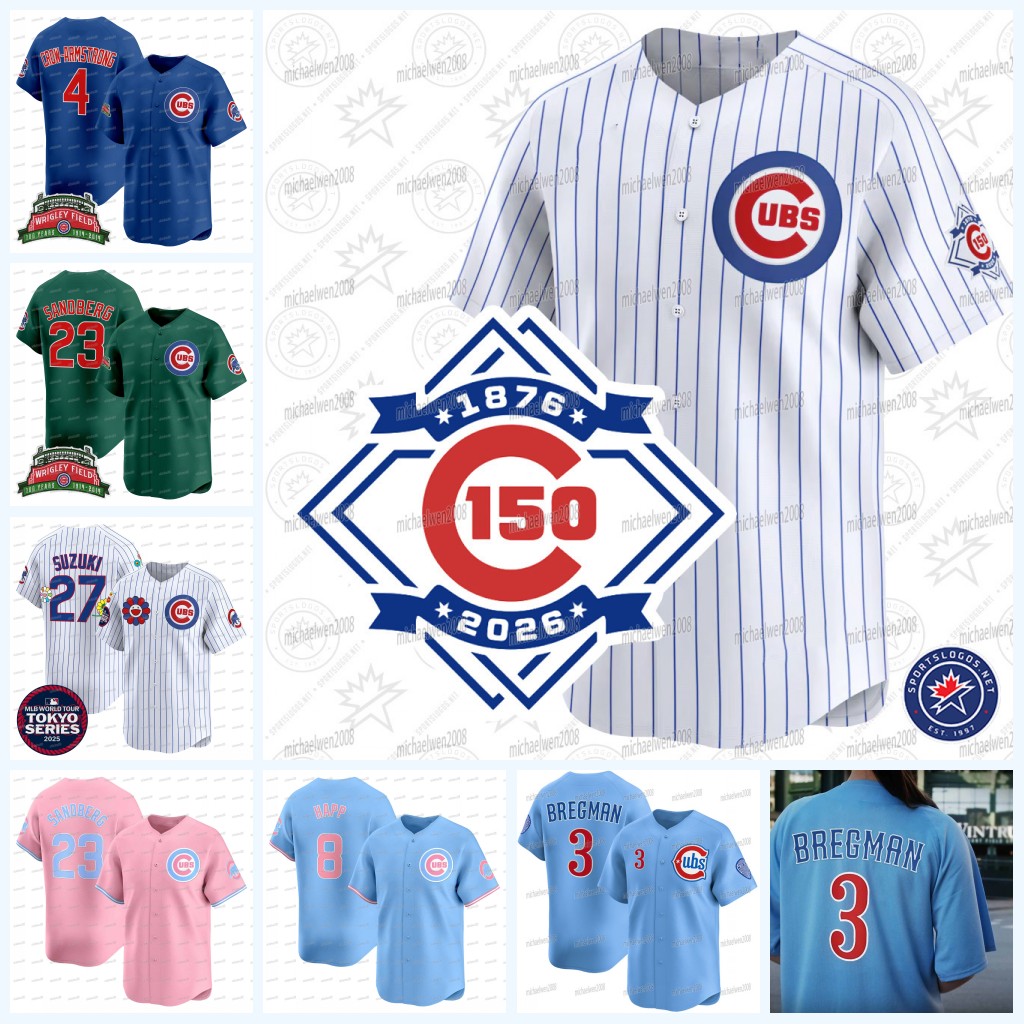 Custom Alex Bregman Cubs 2026 150th Anniversary Baseball Jersey Pete Crow-Armstrong Imanag Dansby Swanson Seiya Suzuki Workman Hoerner Christopher Morel