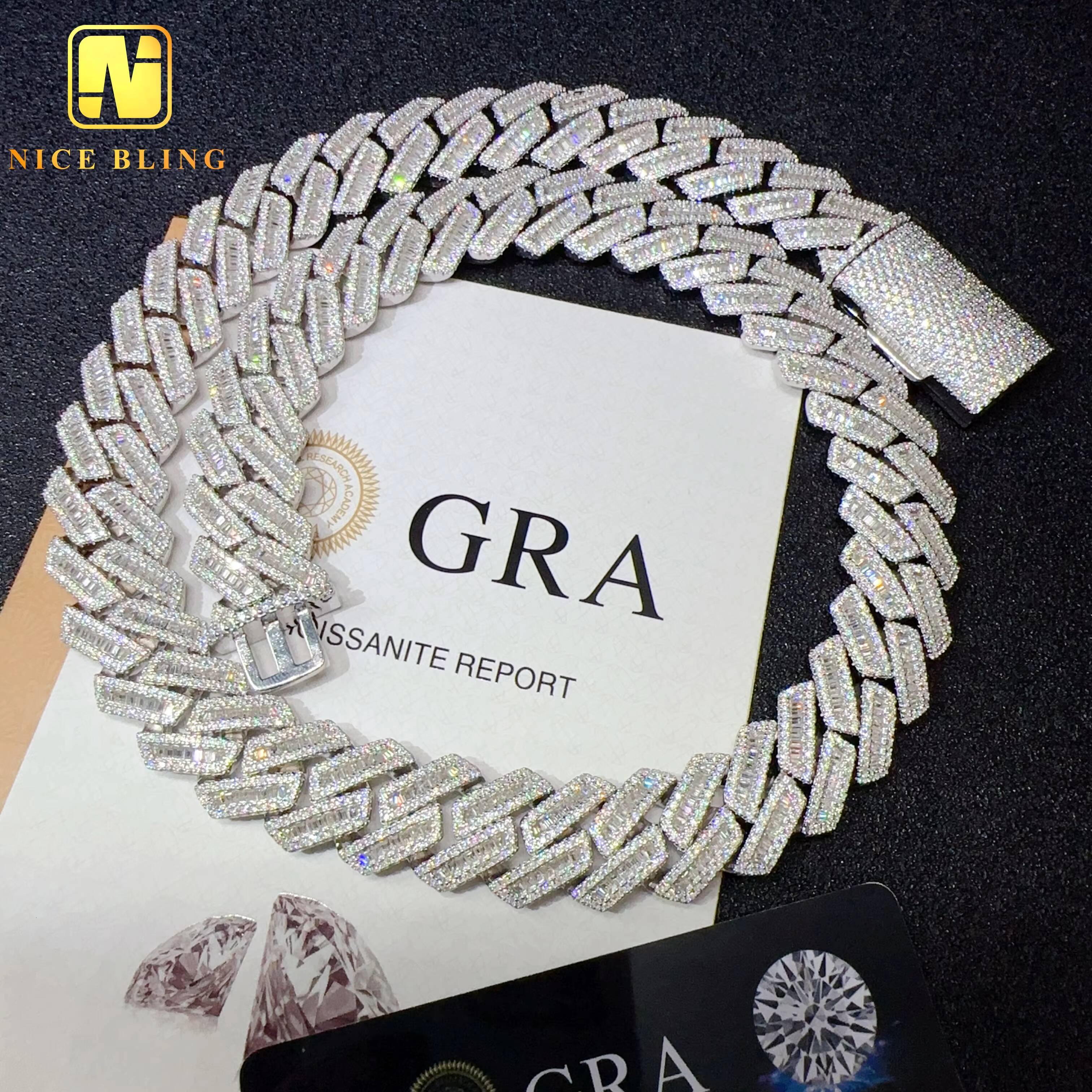 Big Size Cuban Chains 18mm Baguette Cut Moissanite Cuban Link Necklace Buss Down Iced Out Men Cuban Chain