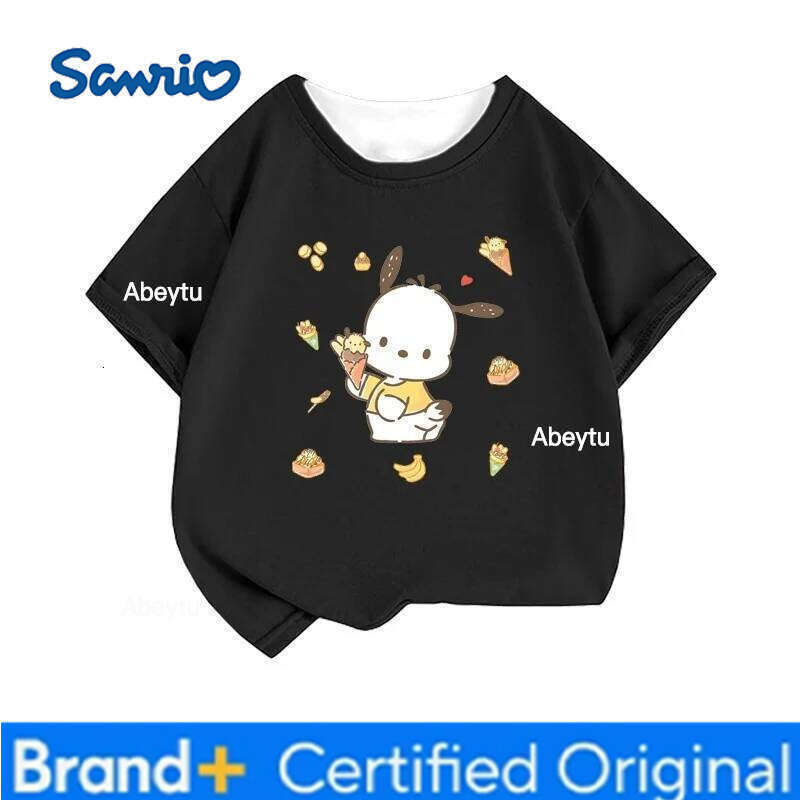 Sanrio Cinnamoroll T-shirt, Cute Anime Print, Children's Short Sleeved Street Wear, Summer Girls' Casual Wear H260120