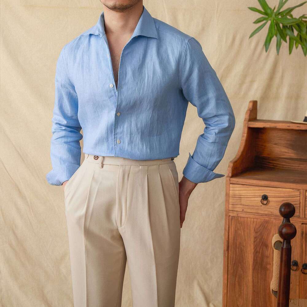 Mr. Lu San Summer Light Breathable 100 Linen One-Piece Collar Long Sleeve Gentry All-Match White Shirt Men Mdng260120