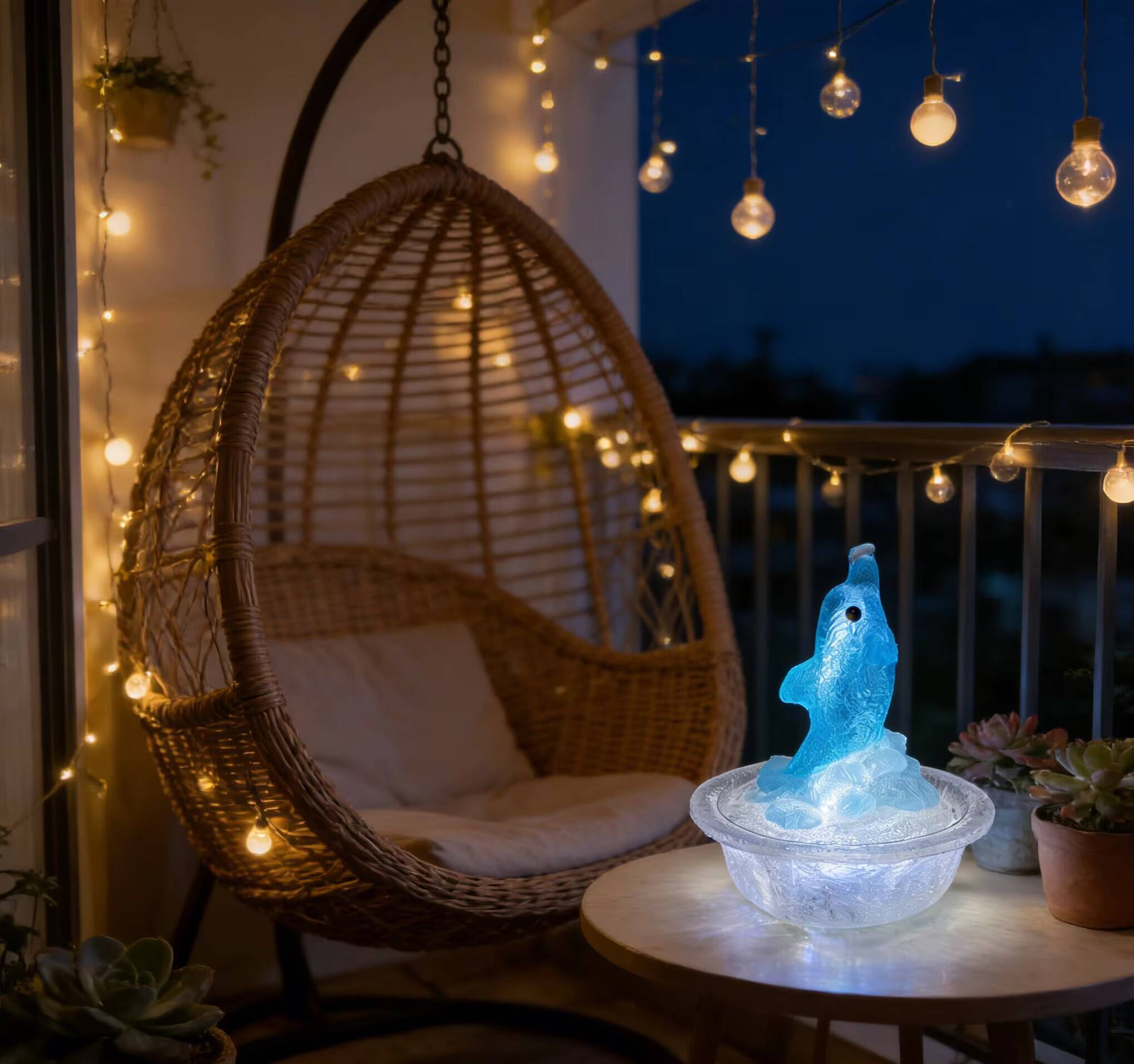 USB Dolphin LED Fountain Night Light - Romantic Desktop Decoration