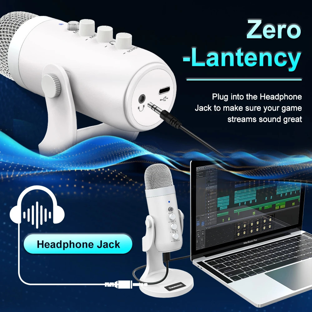 Professional White USB Condenser Microphone Studio Recording Mic for PC Computer Phone Gaming Streaming Podcast Vocals 251215