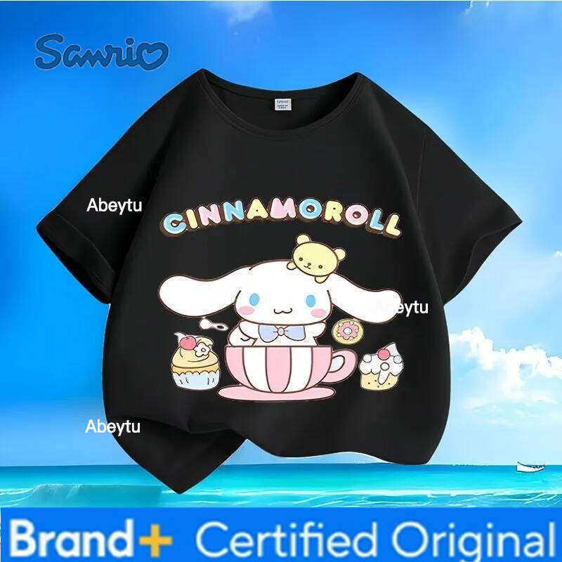 Sanrio New Summer Cinnamoroll Kids T Shirts Cartoon Print | Crew Neck Loose Trendy Short - Sleeve Tops for Boys & Girls H260120