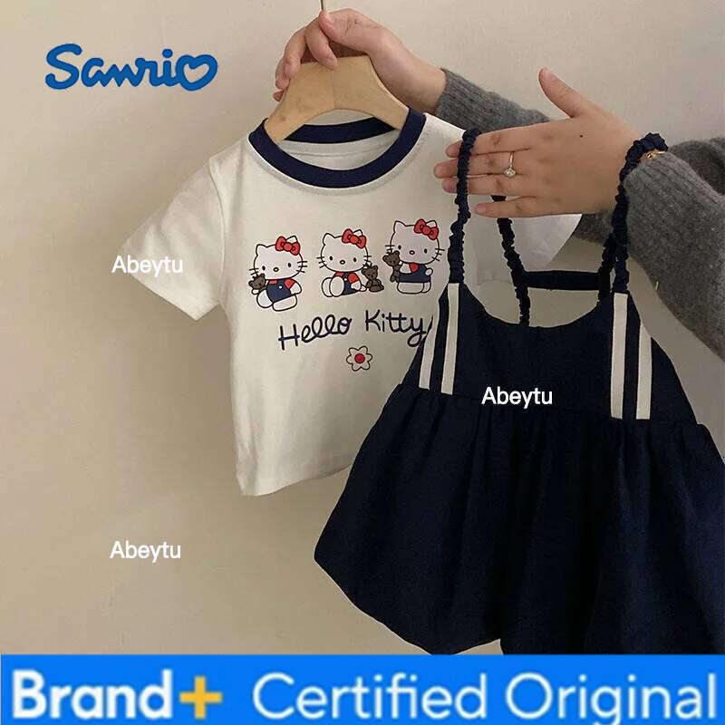 Sanrio 2Pcs cute Short Sleeved Shorts Hello Kitty T-Shirt and Set Kawaii Anime Girl Skirt Clothing Outdoors Festival Gift H260120