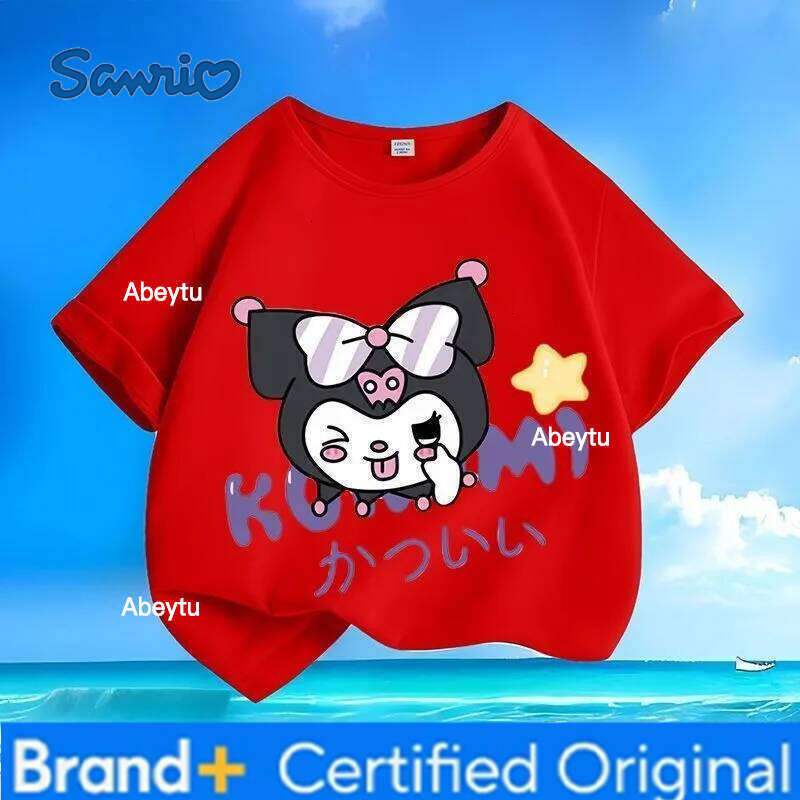 Sanrio Global Hot Sale Summer New Arrival Kuromi Print KidsT-shirt Crew Neck Versatile Skin-friendly Breathable Comfortable Tops H260120