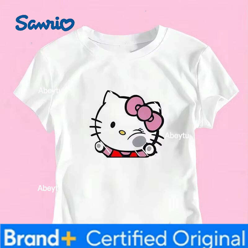 Sanrio 2025Autumn New Anime Hello Kitty Woman Sleeves Tops Cartoon Print Fashion T-Shirt Gothic Cute Short Sleeve Tee H260120