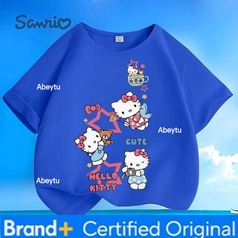 Sanrio Global Hot Sale Summer New Arrival Hello Kitty Print Kids T-shirt Crew Neck Versatile Skin-friendly Breathable Comfortable Tops H260120