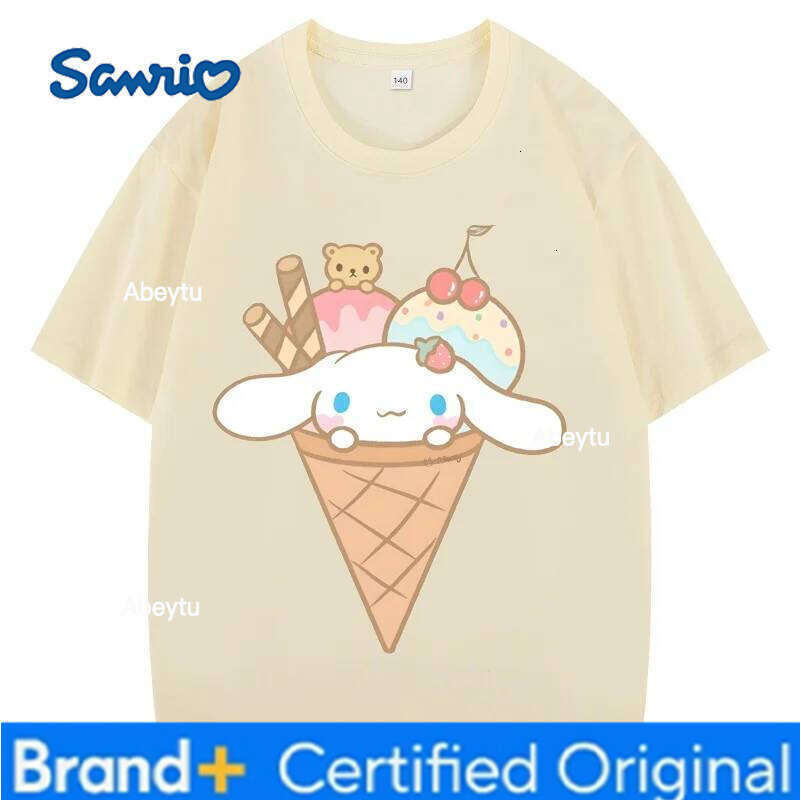Sanrio Anime Cinnamoroll Children's Short Sleeve s Kawaii Girl Boys White Versatile Korean Thin Style Tops H260120