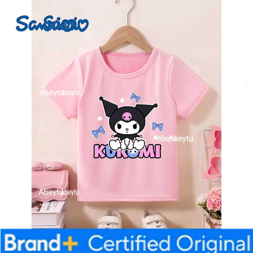 Sanrio Summer Baby Girls Clothes Kid Kuromi Printed T-shirts Children Cartoon Solid Cotton Short Sleeve Top Outfits H260120